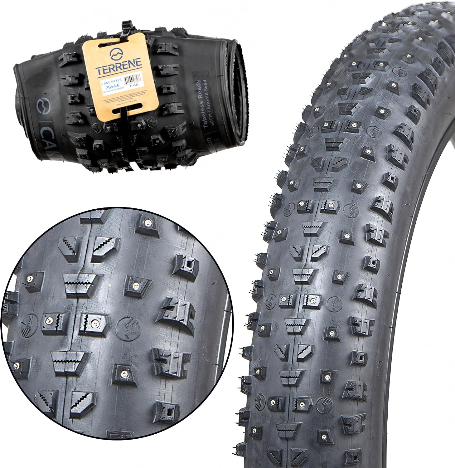 Fat Bike Tire by Terrene - Cake Eater Tubeless, Stud Capable, Fast Rolling Fat Tire - All Season Bike Accessories for Fat Tire and E-Bikes