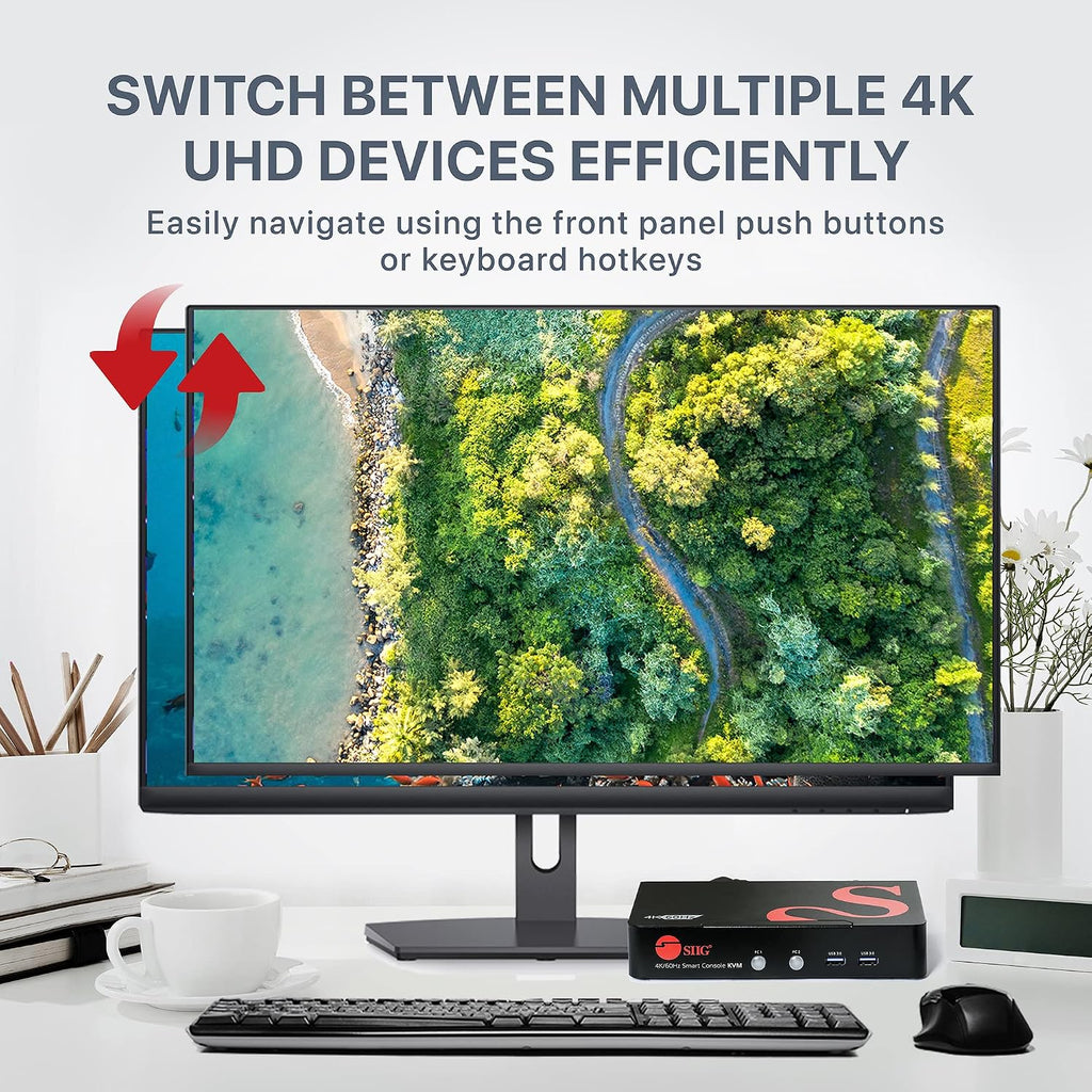 SIIG 4K DisplayPort 2-Port KVM Switch with Audio and Microphone, DP 1.2 4K60, USB 3.0 x4, USB 2.0 x2, Cables Included, Hotkey Control, TAA Compliant, ESD Protection, Metal housing (CE-DP0F11-S1)