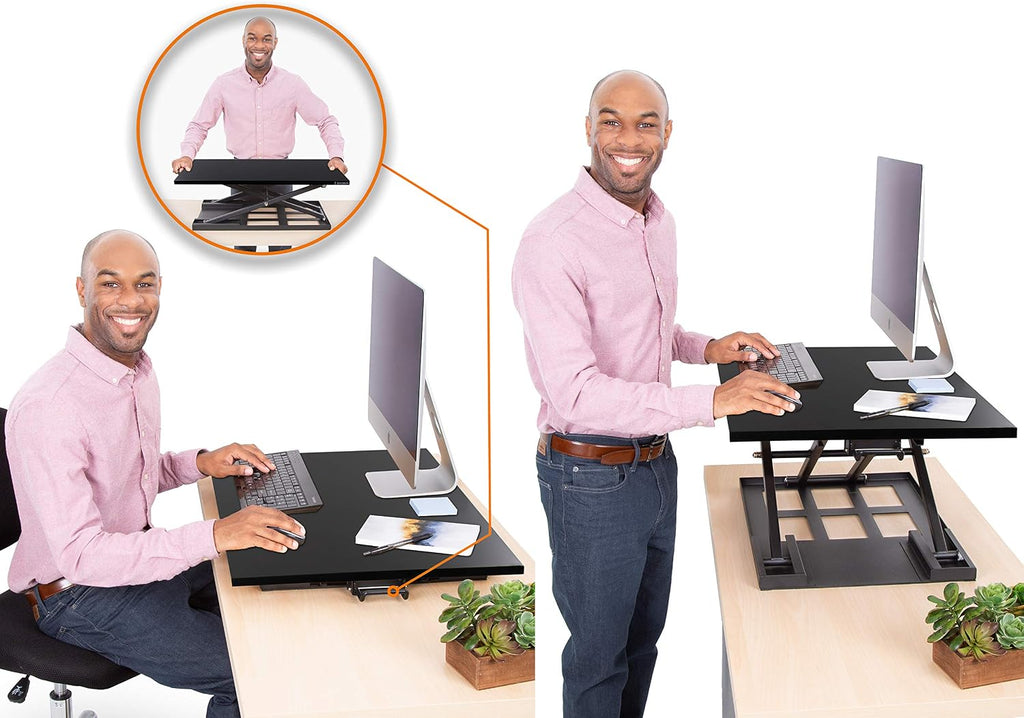 Stand Steady X-Elite Pro, Ergonomic Adjustable Height Standing Desk Converter for Home or Office, Easy Lift Sit to Stand Laptop Desk Riser for Laptop and Computer Monitor (Black, 28in x 20in)
