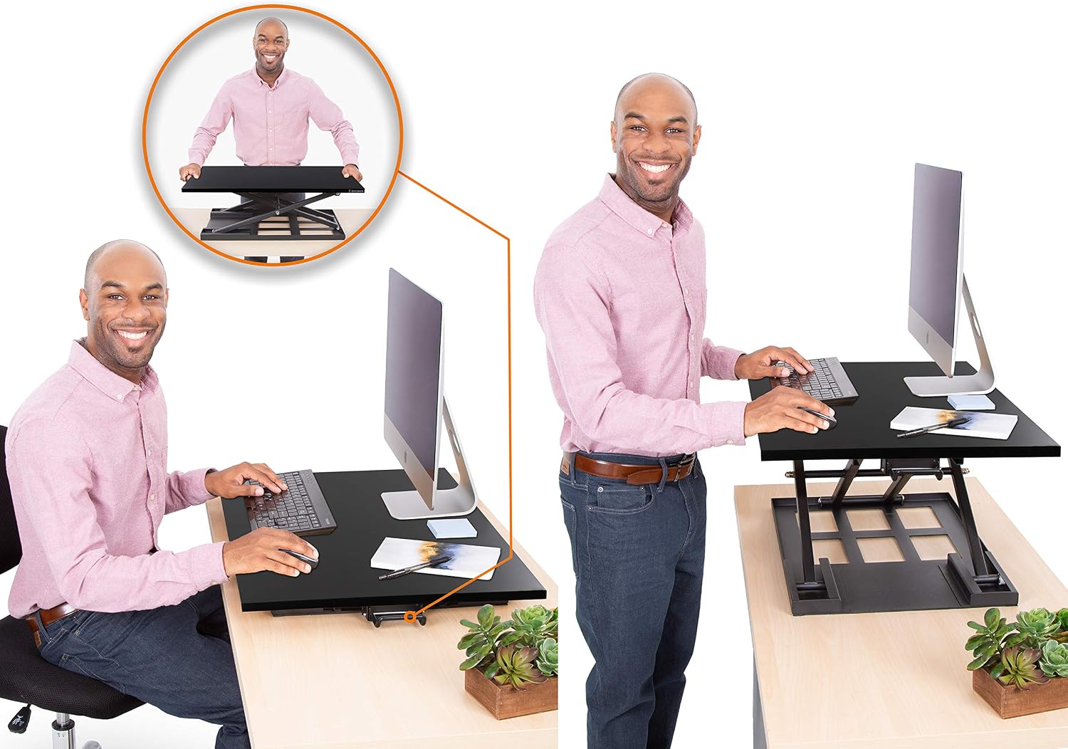 Stand Steady X-Elite Pro, Ergonomic Adjustable Height Standing Desk Converter for Home or Office, Easy Lift Sit to Stand Laptop Desk Riser for Laptop and Computer Monitor (Black, 28in x 20in)