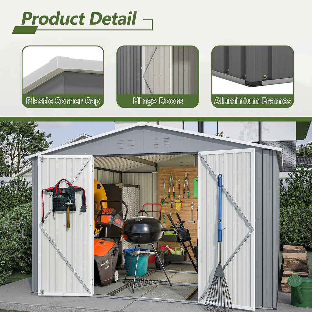 10x10 Ft Sheds & Outdoor Storage - Large Metal Outdoor Storage Shed with Floor Frame Large Heavy Duty Tool Storage She Shed (10x10 Ft)