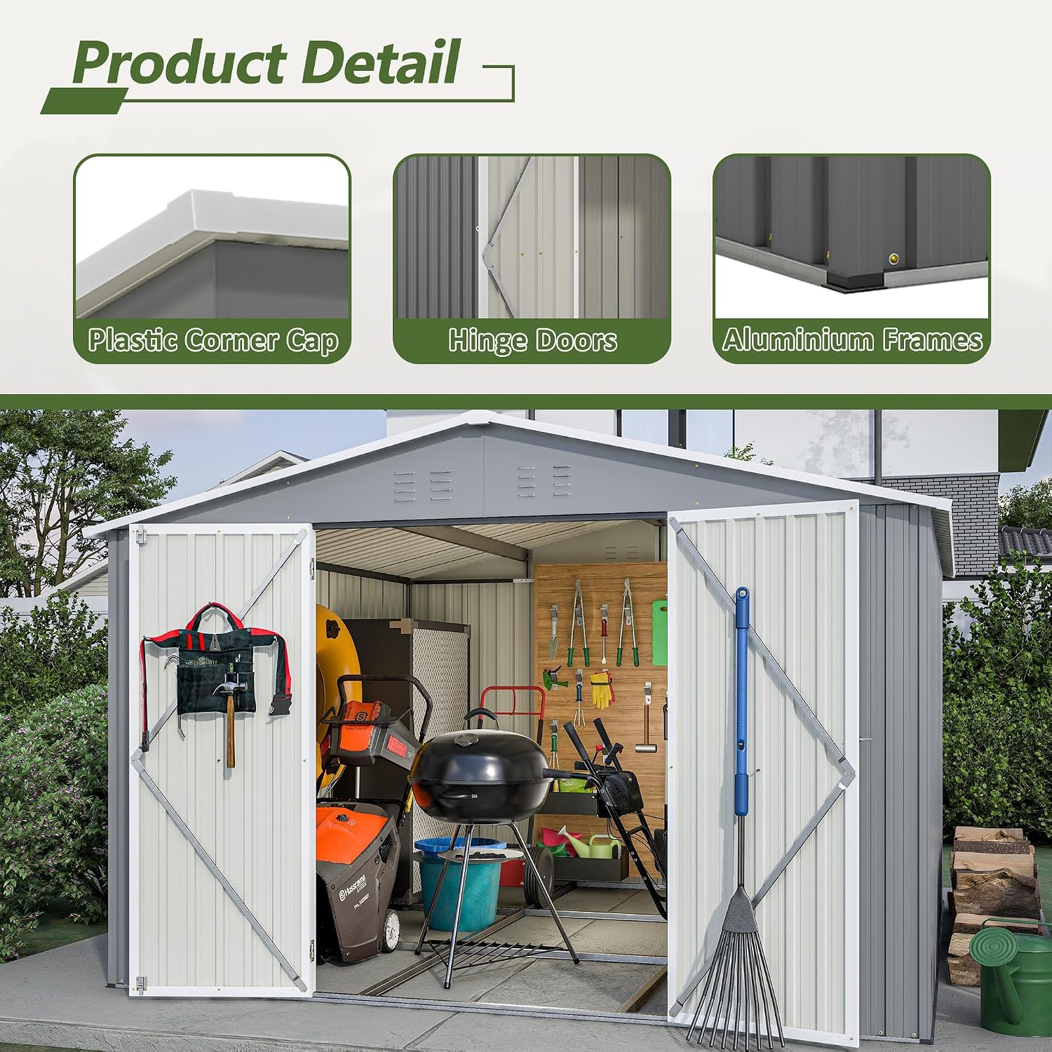 10x10 Ft Sheds & Outdoor Storage - Large Metal Outdoor Storage Shed with Floor Frame Large Heavy Duty Tool Storage She Shed (10x10 Ft)