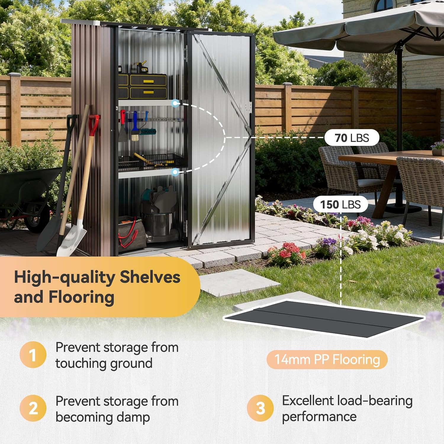 Aoxun 2.5x2FT Outdoor Storage Cabinet with Floor, Metal Tool Shed with Adjustable Shelves & Lockable Door, Weatherproof Outdoor Cabinet for Patio, Garden, Backyard