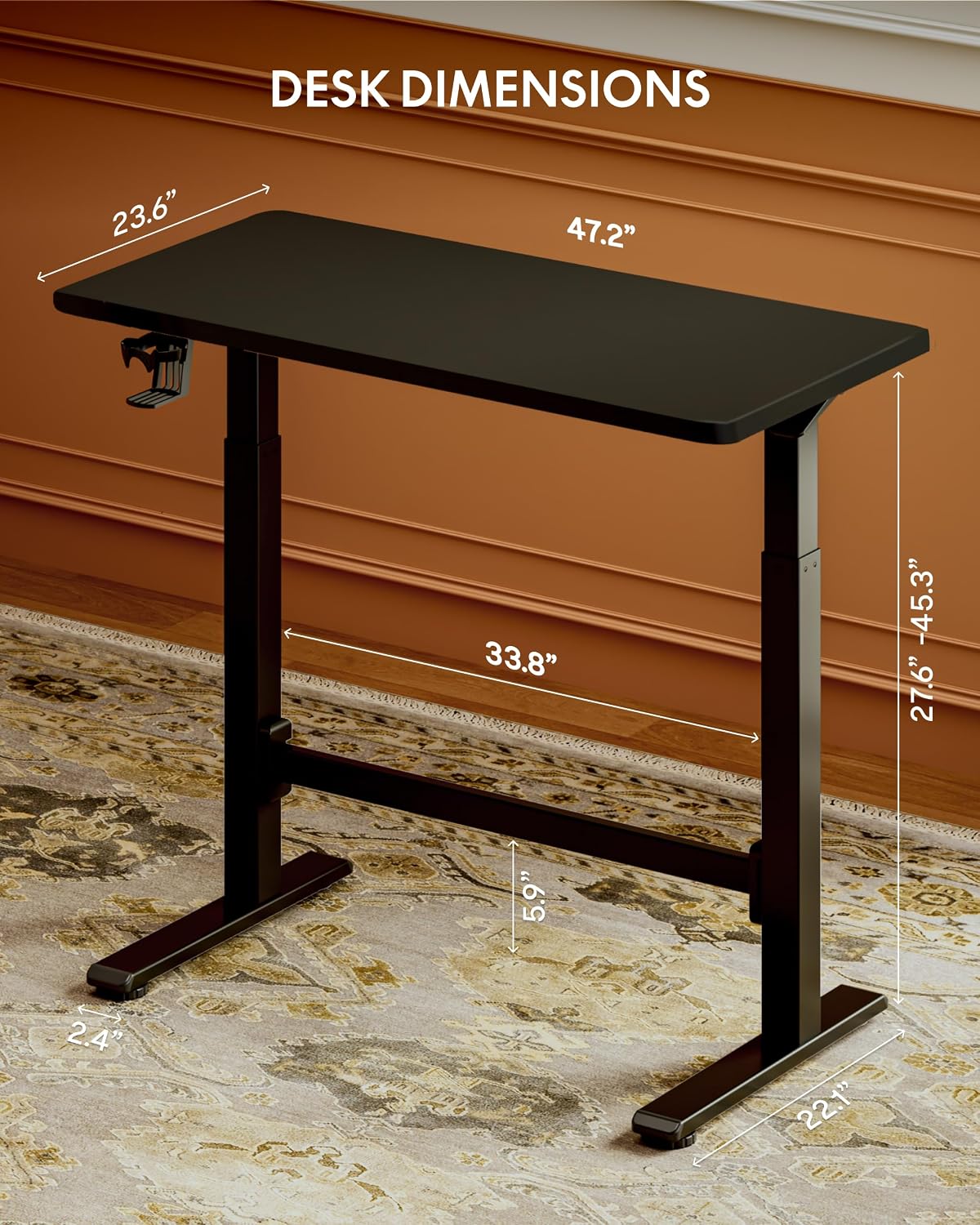 FLEXISPOT H7 Plus Gas Spring Adjustable Standing Desk, Mobile Rolling Sit-Stand Table with Wheels, Cordless Stand Up Desk for Small Spaces & Home Office, 48' One-Piece Desktop Black,Height 27.6'–45'