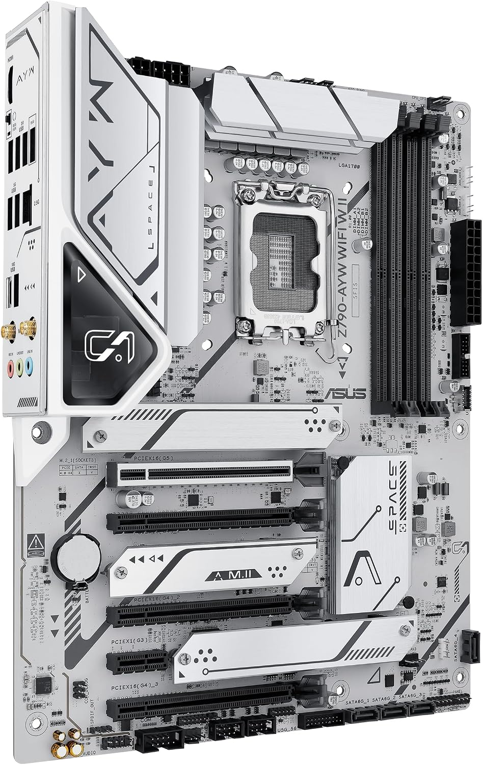 ASUS Z790-AYW WiFi W II Intel Z790 (LGA 1700) ATX Motherboard with PCIe® 5.0, 3X M.2, 12+1 DrMOS, DDR5, WiFi 6, 2.5Gb LAN, HDMI, USB 10Gbps Type-C®, USB 10Gbps Type-C®, Thunderbolt™, USB4®, Aura Sync