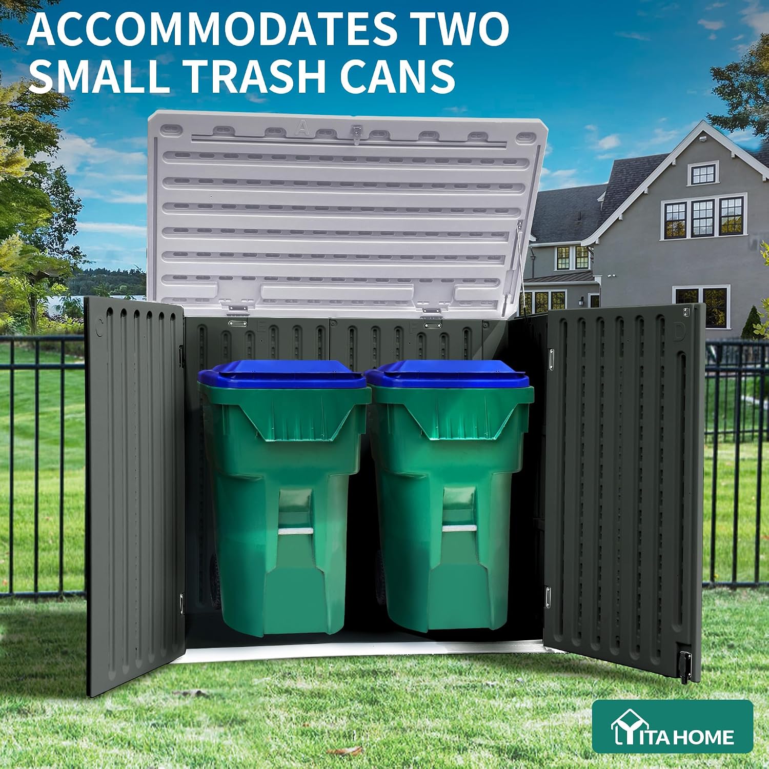 YITAHOME Extra Large Outdoor Horizontal Storage Shed, 4.5x4ft Resin Tool Sheds w/o Shelf, Easy to Assemble Waterproof Storage for Trash Cans, Garden Tools, Lawn Mower, Lockable, Dark Gray