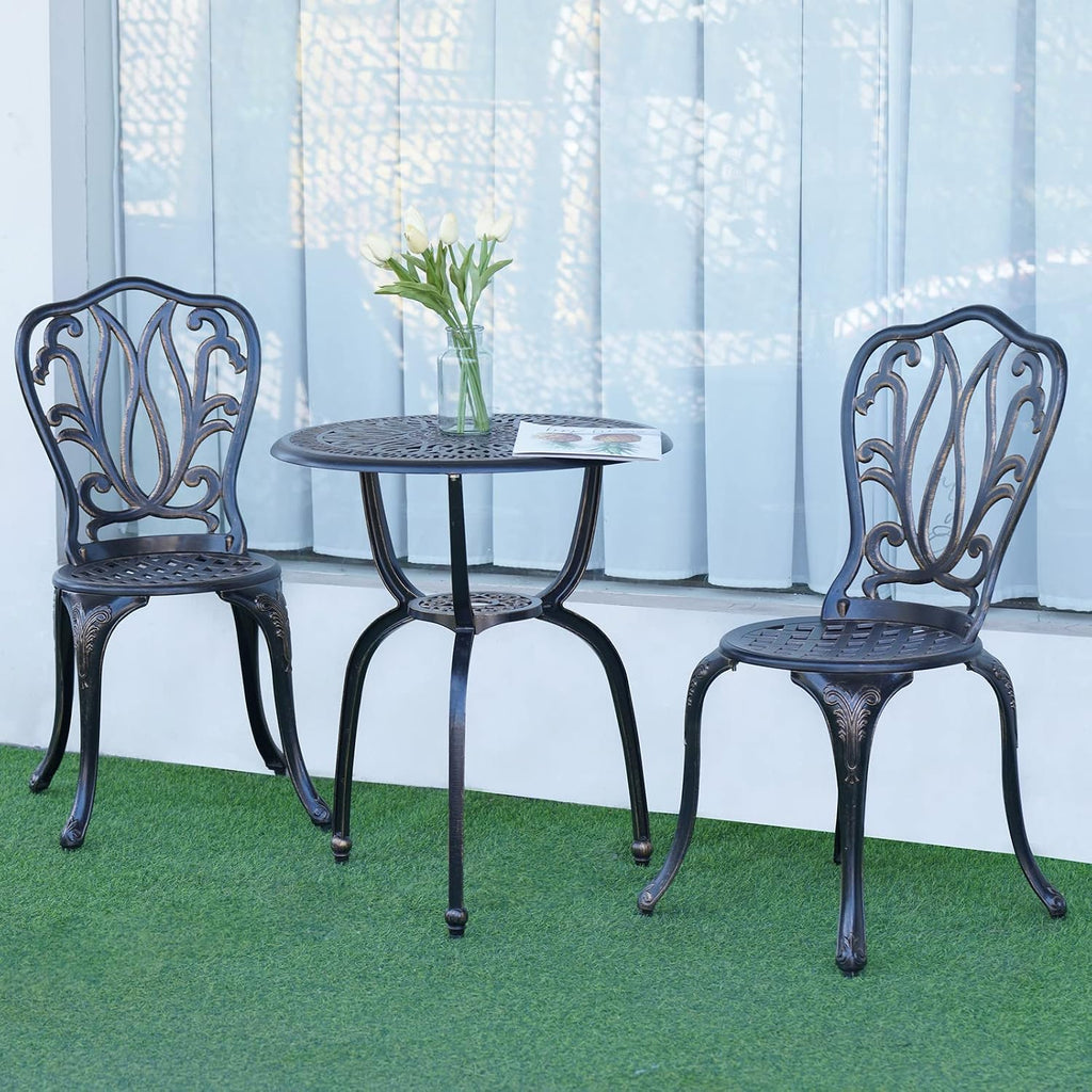 YKSY&YKSY 3-Piece Patio Bistro Furniture Set Cast-Aluminum Bistro Table Set for Lawn,Garden,Backyard (YILI Copper)