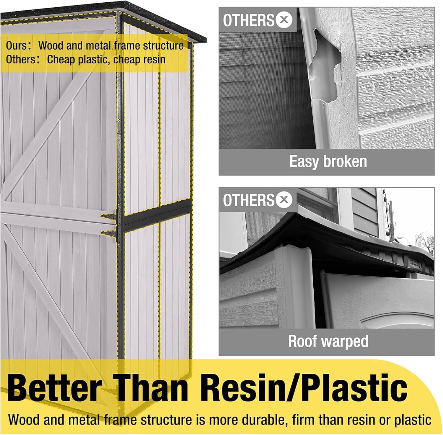 Aivituvin Storage Shed Outdoor Storage Cabinet Upgraded with All Arounded Metal Frame, Wooden Floor and Adjustable Shevels 55' L x 29' W x 67' H, Off-White