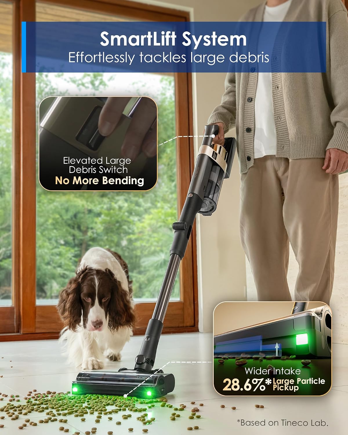 Tineco Pure ONE A90S Cordless Vacuum Cleaner, 270AW Powerful Suction, Up to 105min Runtime, 3DSense Master Brush, 150° Green LED Light, Stick Vacuum Cleaner for Pet Hair, Carpet & Hard Floor