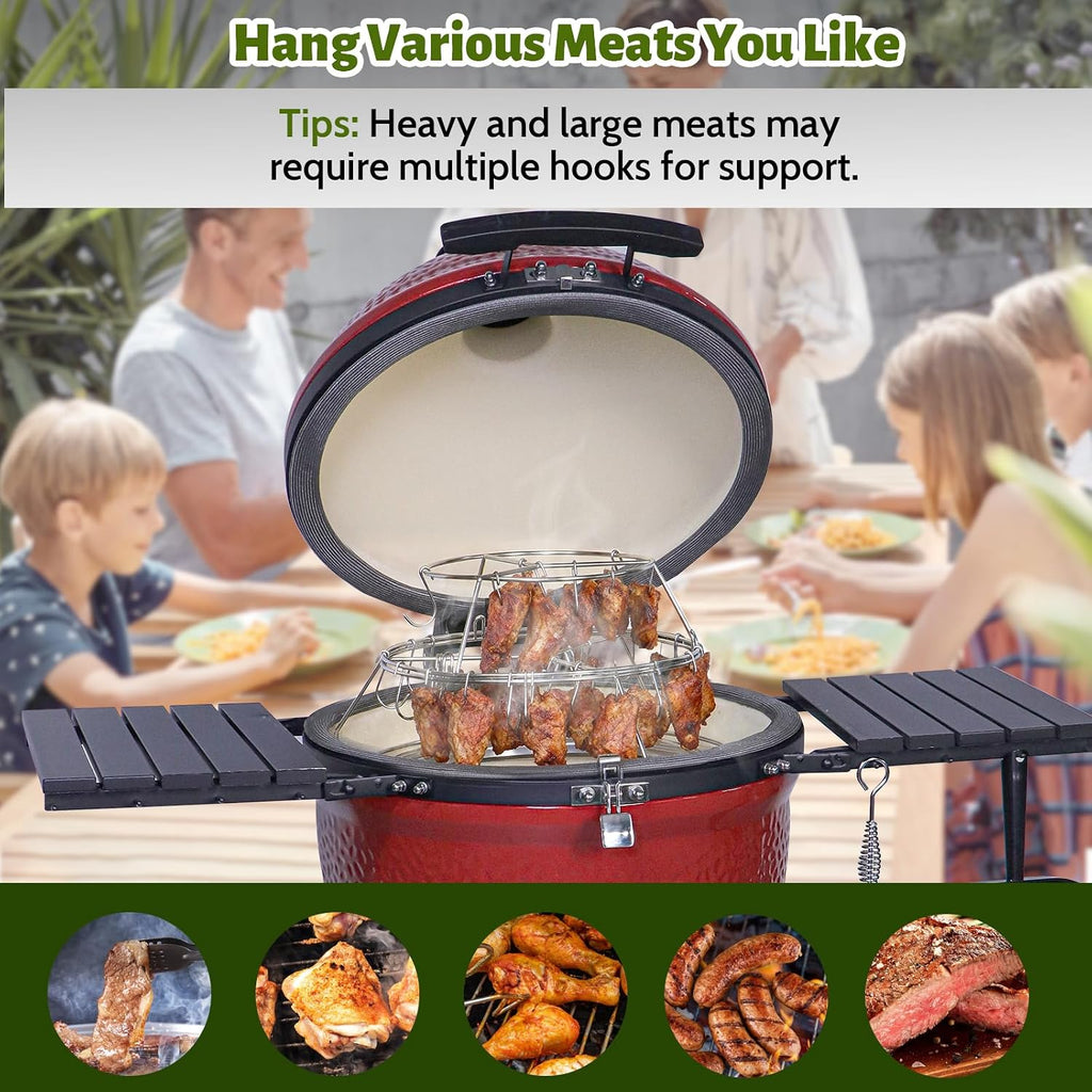 3-Tier Rib Hanging System for Big Green Egg XL, for Kamado Joe Big, Rib Hanger with Removable Cooking Hooks 304 Stainless Steel Replacement Kit Grill Racks BGE Accessories