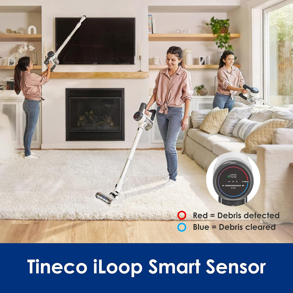 Tineco Smart Cordless Vacuum Cleaner, Stick Vacuum with Anti-Tangle Brush & Fade-Free Suction, Deep Clean for Hard Floor & Carpets, Pet Hair Cleaning with Led Headlights
