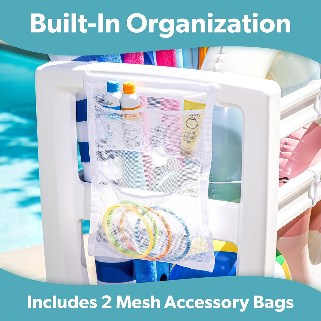 GoSports Coast Modern Pool Organizer for Floats and Toys - Large Waterproof Storage Rack for Outdoor Pool Area