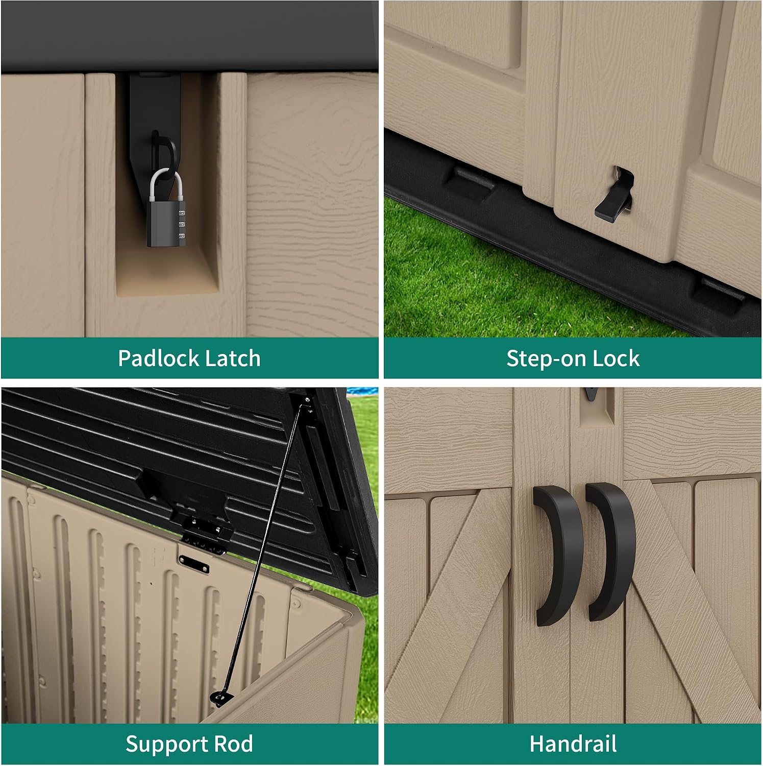 YITAHOME Outdoor Horizontal Storage Shed with X-Shaped Lockable Door, 35 Cu Ft Weatherproof Resin Tool Shed w/o Shelf, Ideal for Bike, Trash Cans, Garden Tools, Lawn Mowers, Brown