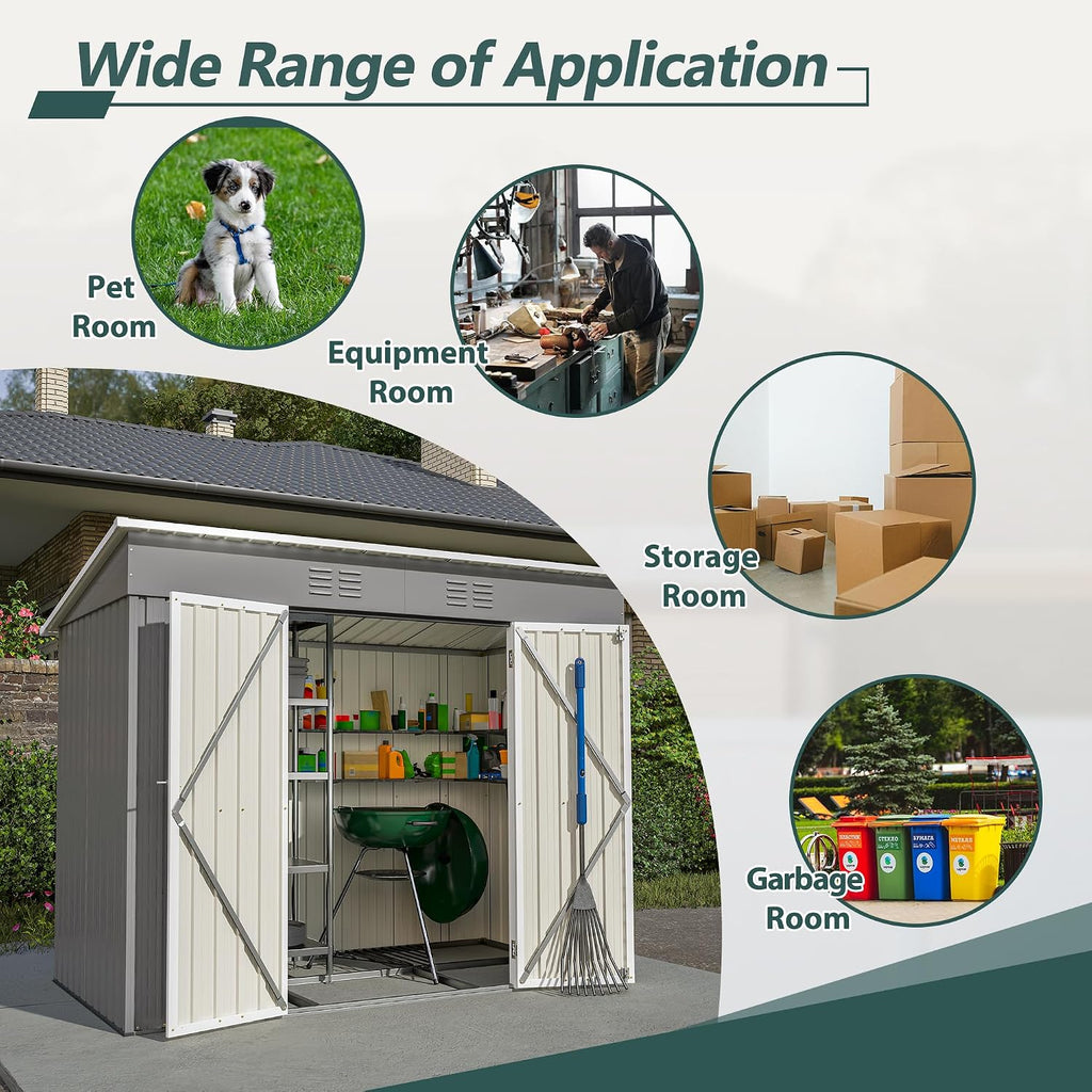 Thanaddo 4'x8' Metal Shed Outdoor Storage Shed,Metal Steel Utility Tool Shed Storage House with Double Lockable Doors and Air Vent for Backyard Garden Patio Lawn Gray