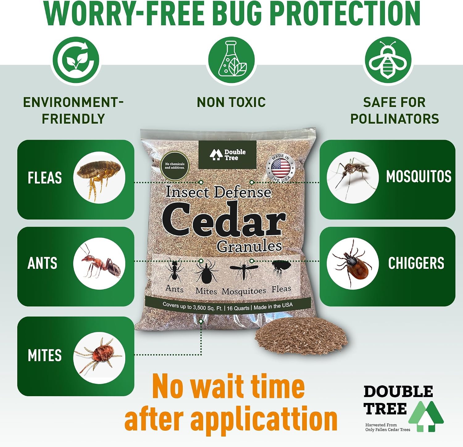 Double Tree Home and Garden Cedar Granules | Repels Fleas, Ticks, Ants, and Mosquitos | Rich Cedar Scent | Non Toxic | Pet Safe | 4 Bags (64 Quarts)