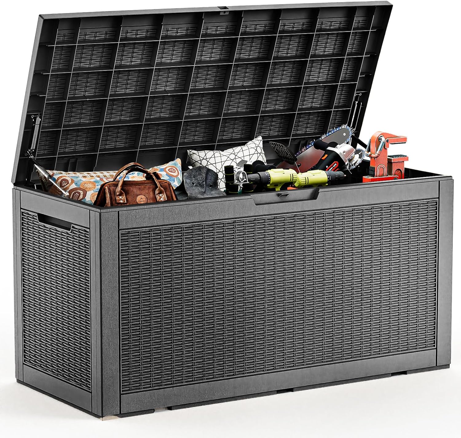 EasyUp 120 Gallon Deck Boxes Waterproof, Outdoor Large Storage Boxes with Lids, Outside Resin Storage Box & Deck Boxes for Patio, Garden Use(Black)