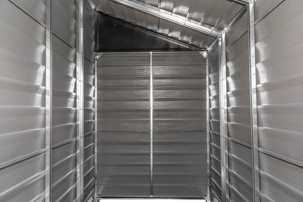 Arrow Yardsaver 4' x 7' Galvanized Steel Outdoor Storage Shed with Sloped Roof and Double-Door Entry, UV-Resistant Steel Floorless Compact Storage Shed, Charcoal