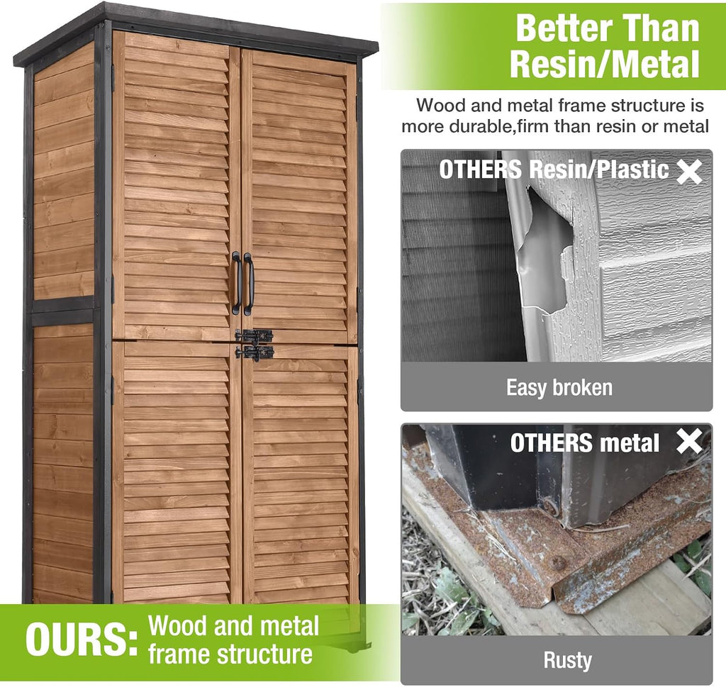 GUTINNEEN Outdoor Storage Cabinet Upgraded with Metal Frame Durable Storage Shed with Floor and Adjustable Shevels Waterproof Garden Tool Shed