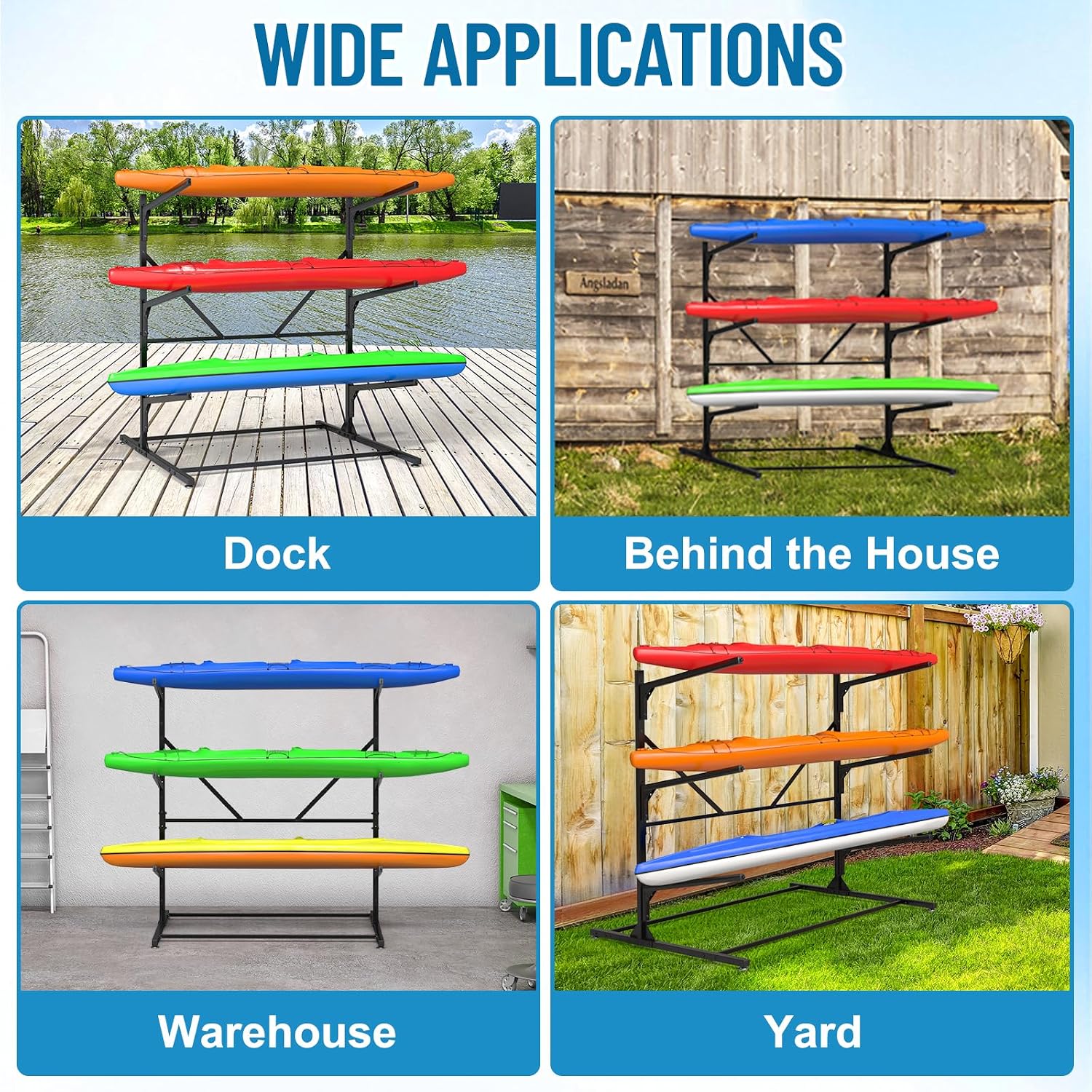 Kayak Storage Rack, Heavy Duty Freestanding Kayak Rack for Garage and Outdoor Storage, Kayak Stand Adjustable for Kayak, Canoe, Surfboard and Paddle Board