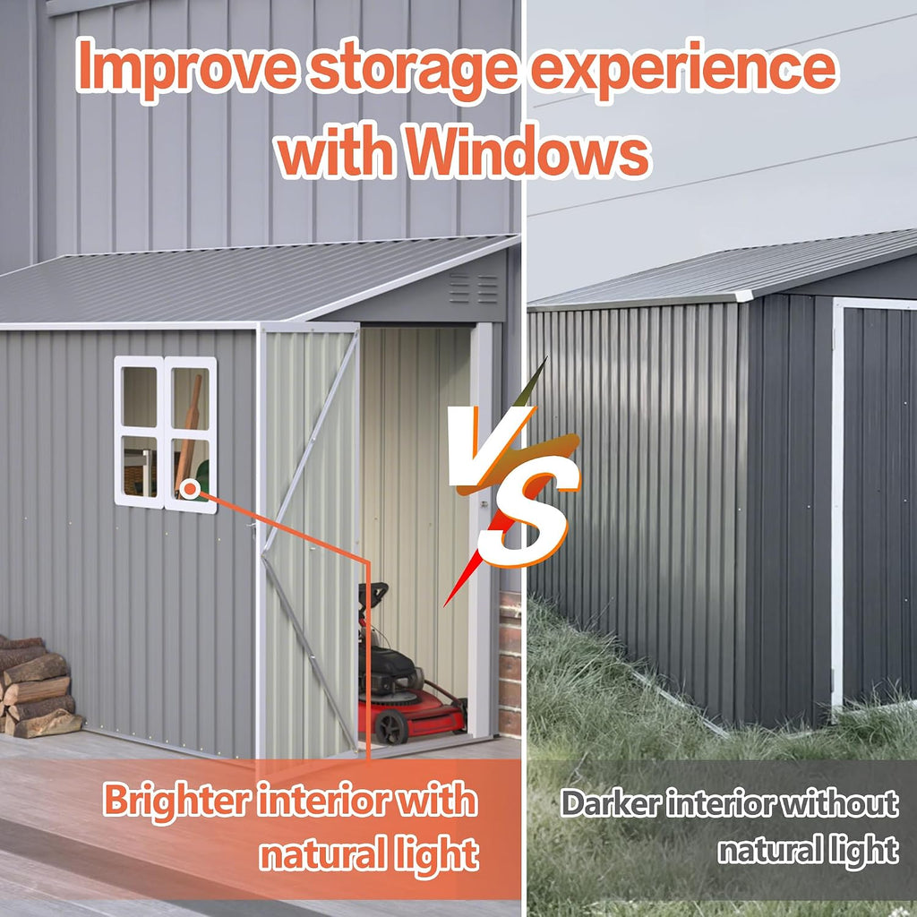 4x10 Ft Outdoor Heavy-Duty Shed, Metal Lean to Shed with Floor Kit and 2 Windows for Tools, Bikes, Patio Equipment, with Left/Right Door Options