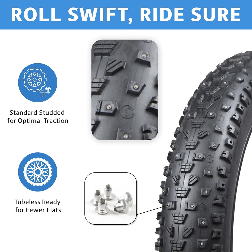 Fat Bike Tire by Terrene - Cake Eater Tubeless, Stud Capable, Fast Rolling Fat Tire - All Season Bike Accessories for Fat Tire and E-Bikes