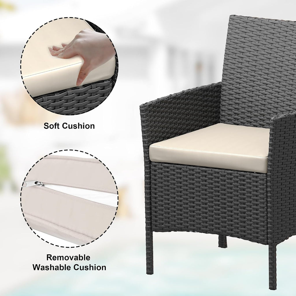 GarveeLife 3 Piece Patio Furniture Set, Rattan Outdoor Furniture with 2 Chairs & Coffee Table, Modern Outdoor Seating Conversation Bistro Set for Garden Backyard Porch (Black and Beige)
