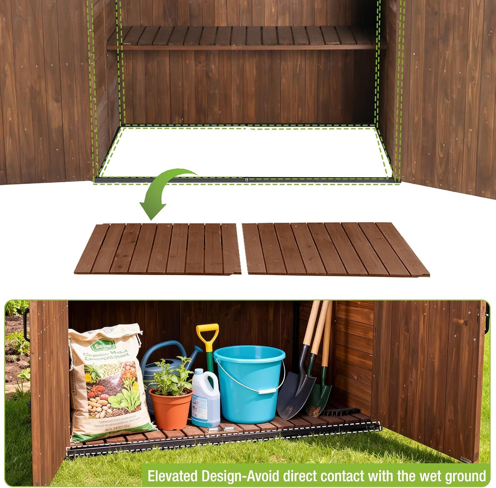 Gutinneen Outdoor Storage Shed Cabinet with Strong Iron Frame Large Wooden Garden Shed Tool House with Adjustable Shelfs,Medium