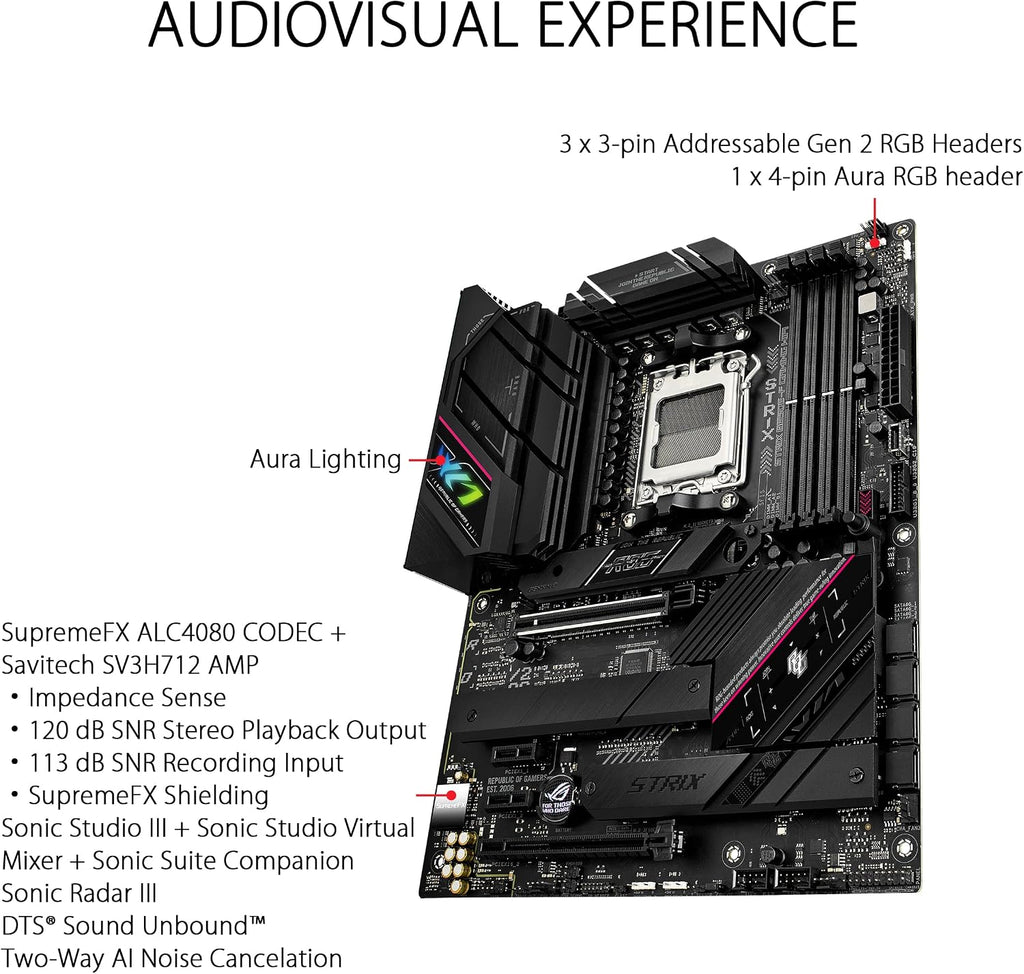 ASUS ROG Strix B650E-F Gaming WiFi AMD B650 AM5 Ryzen™ Desktop 9000 8000 & 7000 ATX Motherboard, 12+2 Power Stages, DDR5, 3X M.2 Slot, PCIe® 5.0, WiFi 6E, 2.5G LAN, USB 3.2 Gen 2x2 Type-C®, Aura Sync