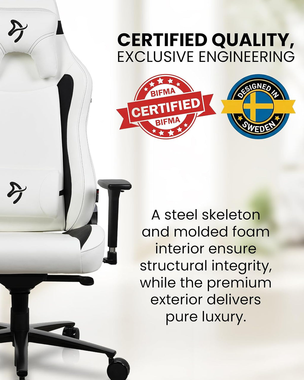 Arozzi Vernazza Gaming Chair XL - Soft PU Gaming Chairs for Adults Adjustable Height, Large Spacious Seat & Backrest with Support Pillows - Swedish Design Home Office Computer Chairs, White