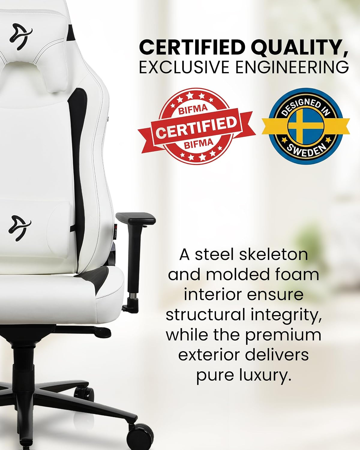 Arozzi Vernazza Gaming Chair XL - Soft PU Gaming Chairs for Adults Adjustable Height, Large Spacious Seat & Backrest with Support Pillows - Swedish Design Home Office Computer Chairs, White