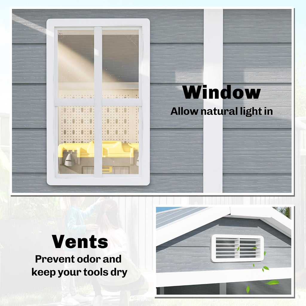 Outsunny 6' x 4' Outdoor Storage Shed, Waterproof Resin Plastic Shed with Floor, Window, Lockable Doors and Vents, All-Weather Garden Tool Shed for Backyard, Patio, Lawn, Gray