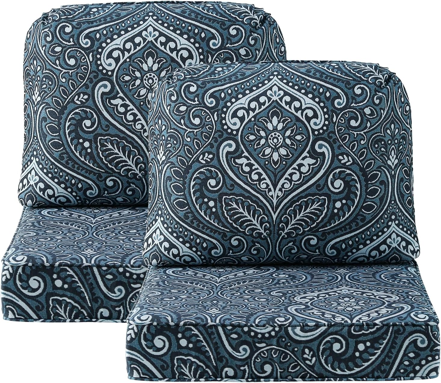 Outdoor Cushions for Patio Furniture Set of 2, 24'x24' Water Repellent Chair Cushions Removable Seat Bottom & Back Cushion Covers for Chair, Sofa, Couch, Damask Vine