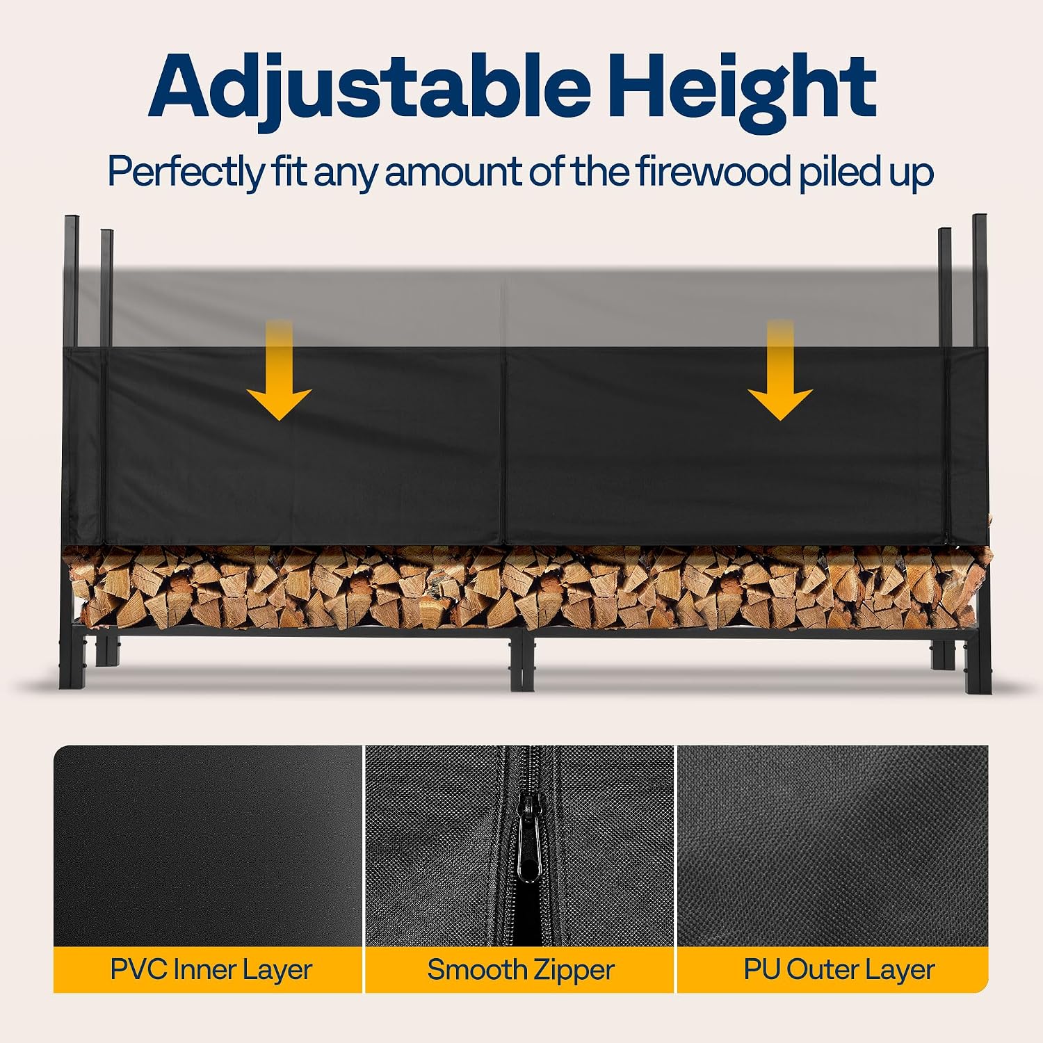 VIVOHOME Upgraded Heavy Duty 8 ft 1/2 Cord Firewood Rack Outdoor with Cover Combo Set, Thick Steel Log Holder Up to 3300 lb, Fire Wood Pile Storage Stand Organizer Black