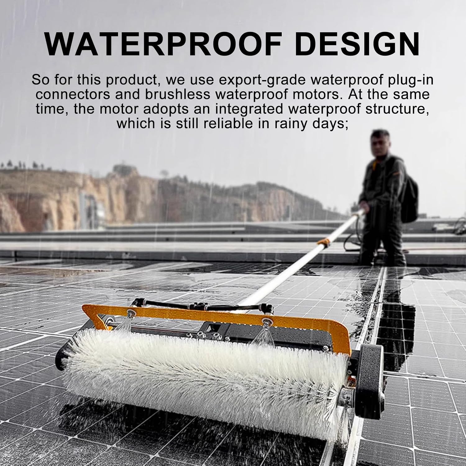 7.5m Adjustable Solar Panel Cleaning Brush, Electric Pv Panel Cleaning Roller Brush, Automatic Water Supply Cleaner, with Extendable Pole(Purpose)