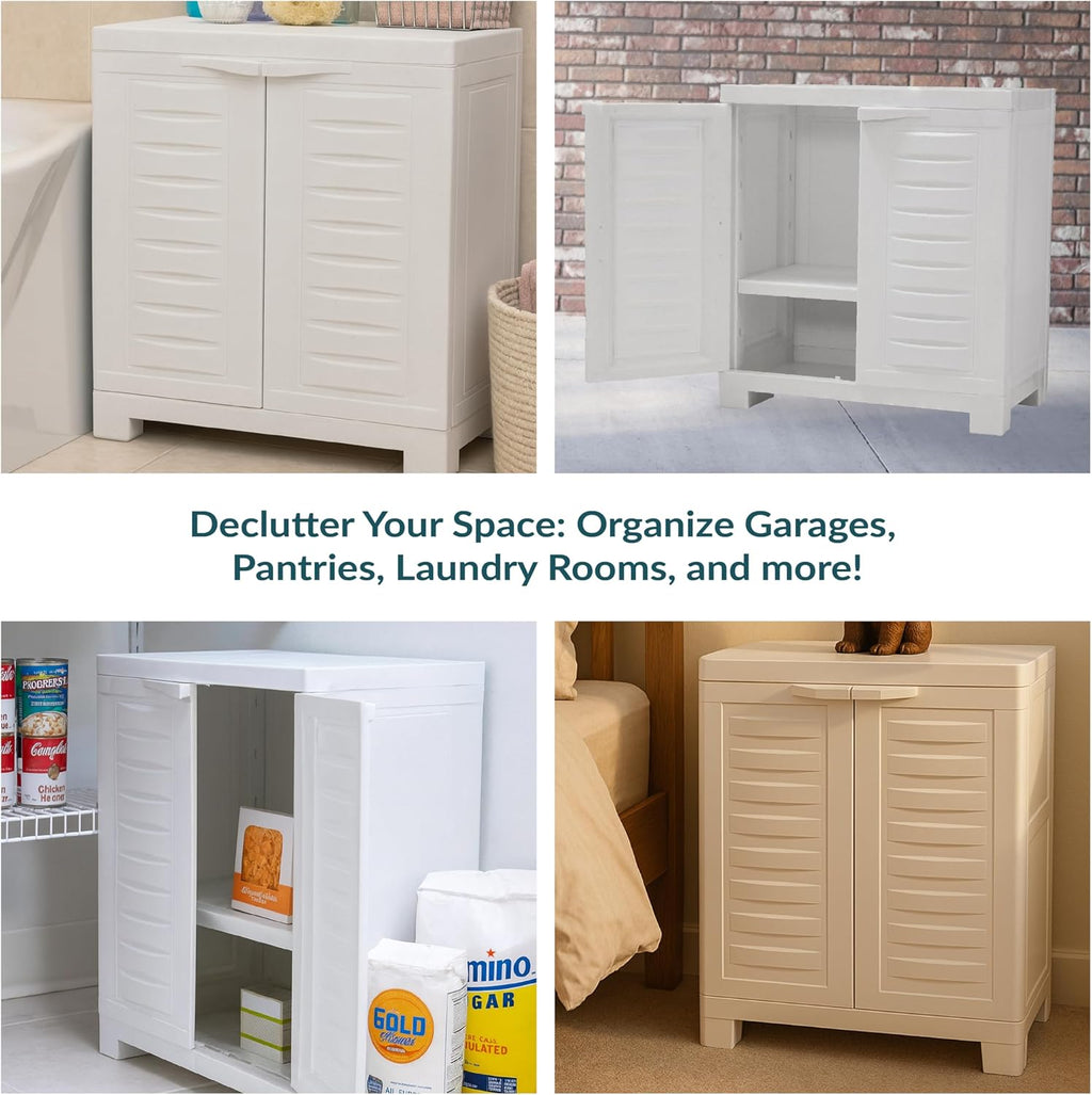 Sunnydaze 25.5' H Resin Garage Storage Cabinet - Garage Cabinet with Doors - Freestanding Utility Storage for Laundry Room, Office, Basement - Speckled White