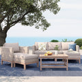 MFSTUDIO Wicker Patio Furniture Set, All Weather Rattan Outdoor Conversation Set with 2 Ottomans, 5 Pieces Patio Sectional Modular Sofa Couch Set with Wood Coffee Table, Beige Cushions