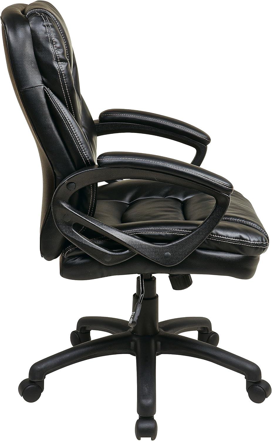 Office Star FL Series Faux Leather Manager's Adjustable Office Chair with Lumbar Support and Padded Arms, Black