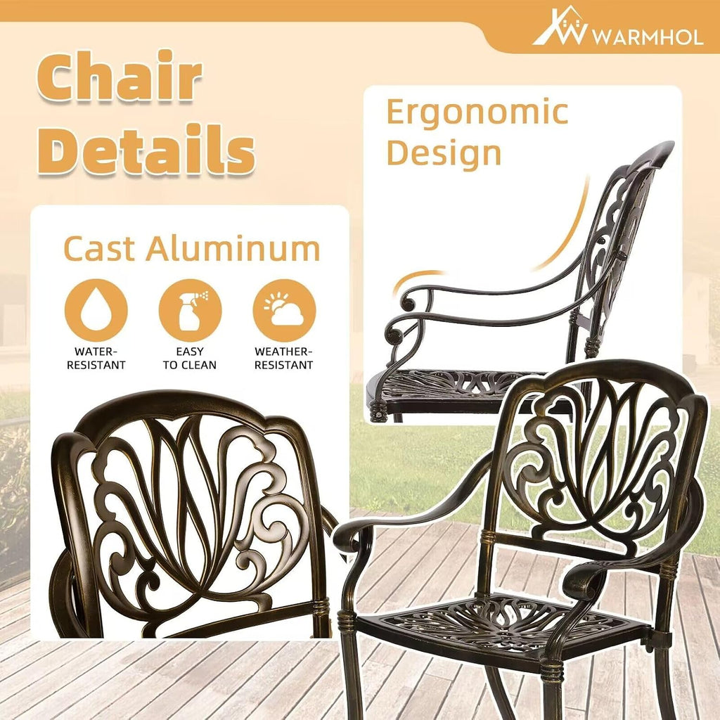 5-Piece Outdoor Patio Dining Set, All-Weather Cast Aluminum Patio Furniture Set with 4 Chairs and 35.4' Round Table for Backyard Garden Deck, 2' Umbrella Hole
