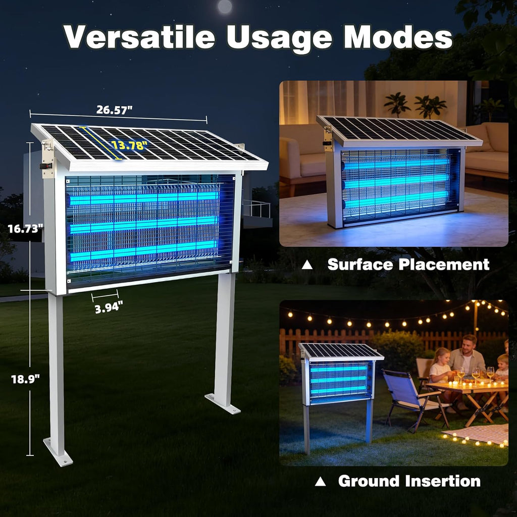 Powerful Large Solar Bug Zapper Outdoor for 1/2 Acre, Poartable Rechargeable Mosquito Zapper with High Powered, Cordless Solar Fly Zapper for Patio Garden Backyard Farm Pest Control