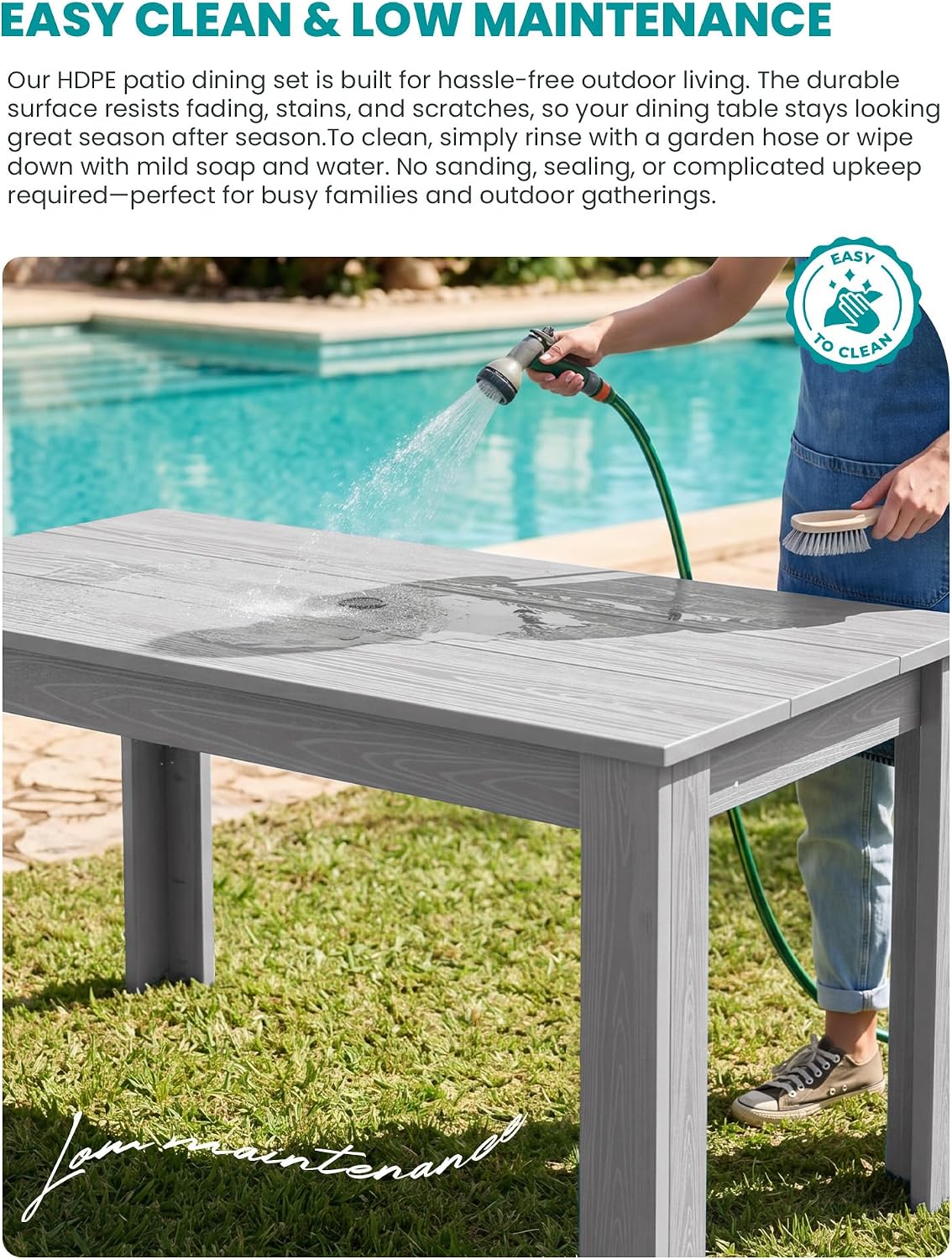 SERWALL Outdoor Dining Sets for 8, Outdoor Dining Sets for 8 Person with 2 Umbrella Hole Cut-Out Rectangular Tables and 8 Chairs, HDPE Dining Sets for Garden, Backyard, Poolside, Sliver Gray