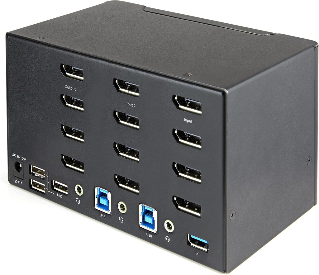 StarTech.com 2 Port Quad Monitor DisplayPort KVM Switch - 4K 60Hz UHD HDR - Desktop 4K DP 1.2 KVM with 2 Port USB 3.0 Hub (5Gbps) & 4X USB 2.0 HID Ports, Audio - Hotkey Switching - TAA (SV231QDPU34K)