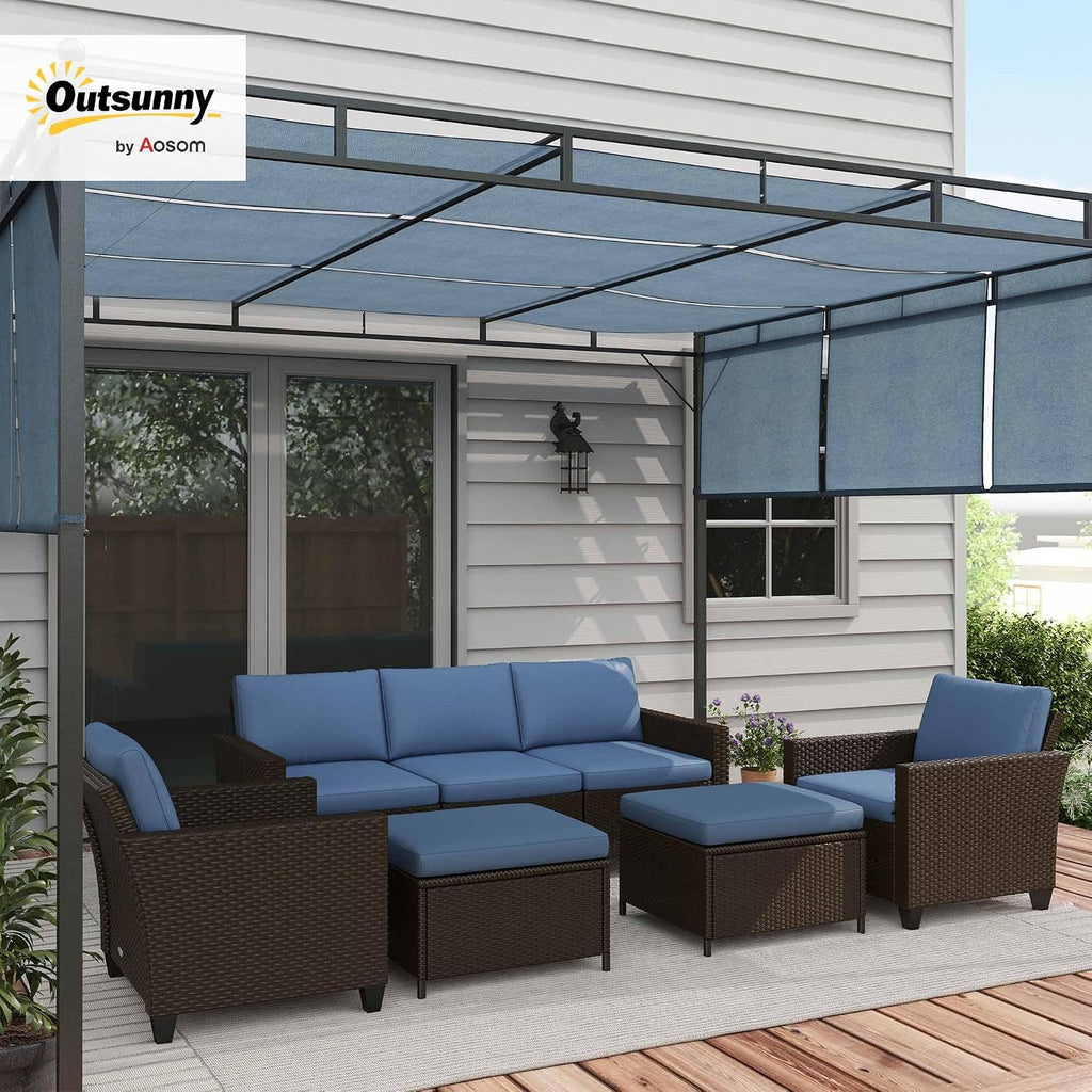 Outsunny 5 Piece Patio Furniture Set with Cushions, Outdoor Conversation Set with Rattan 3-Seater Sofa, Chairs & Footstools for Backyard, Lawn and Pool, Deep Coffee