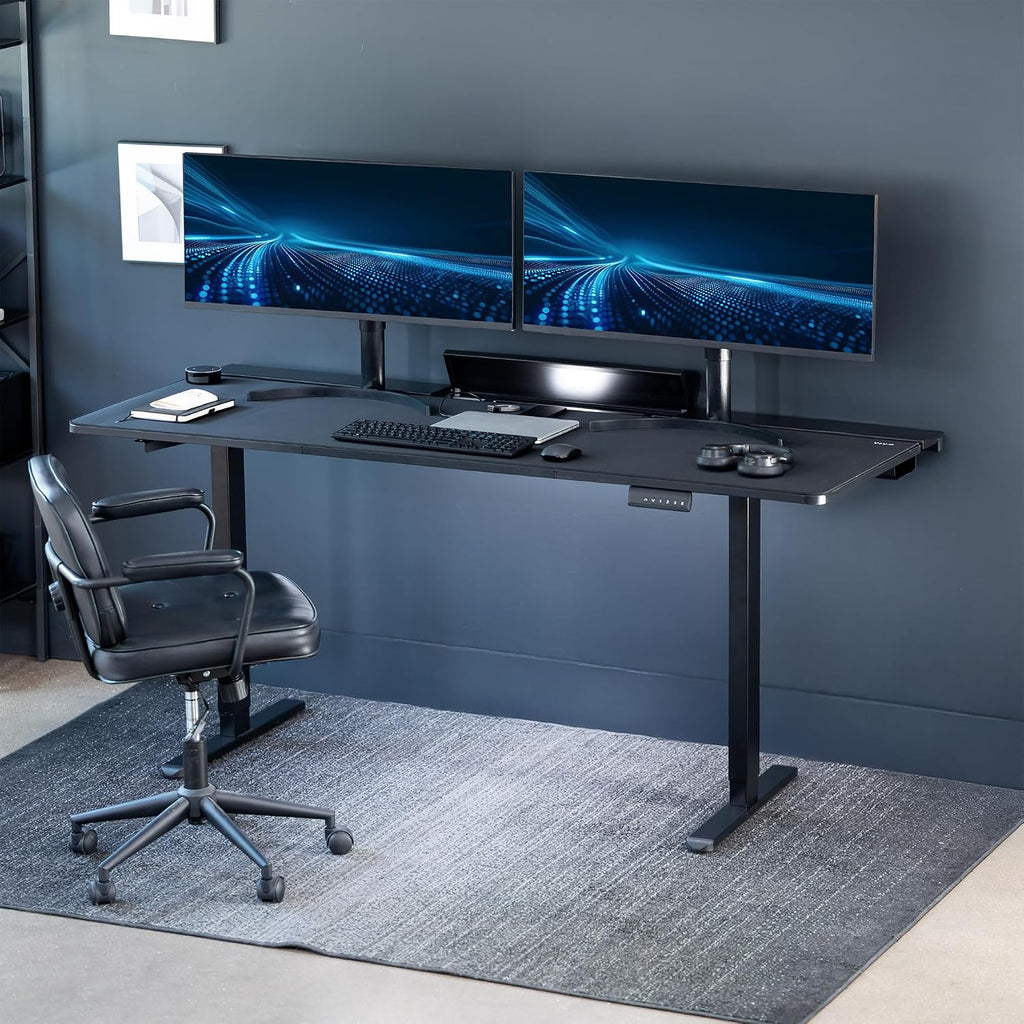 VIVO Electric 71 x 30 inch Standing Desk with Concealed Cable Trays and Full-Size Mouse Pad, Dual Motor Memory Controller Height Adjustment, Black Top Black Frame, DESK-KIT-E2B-P3B-71