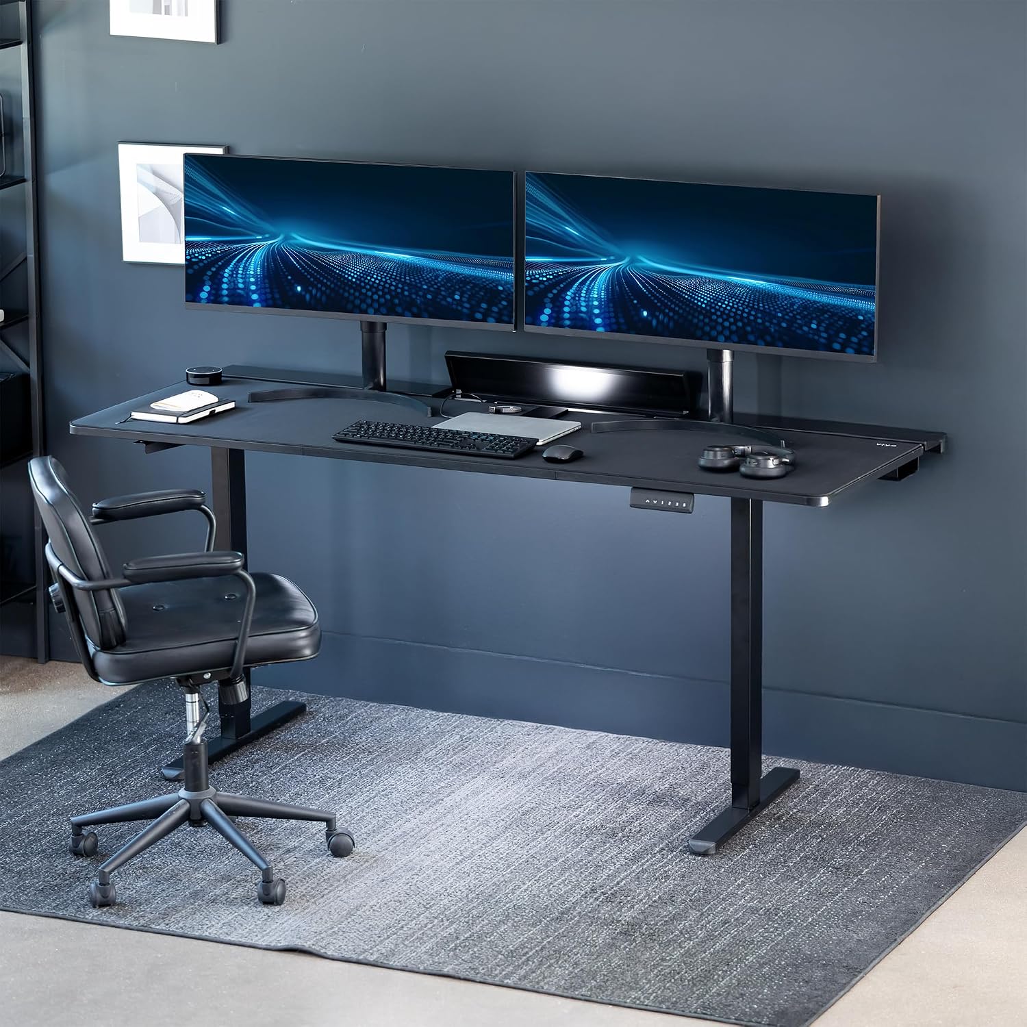 VIVO Electric 71 x 30 inch Standing Desk with Concealed Cable Trays and Full-Size Mouse Pad, Dual Motor Memory Controller Height Adjustment, Black Top Black Frame, DESK-KIT-E2B-P3B-71