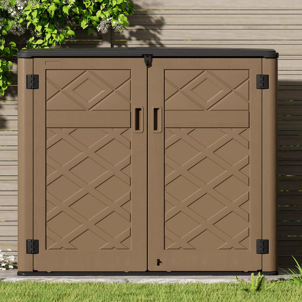 Mrosaa Resin Outdoor Storage Shed, Outdoor Storage Box Waterproof for Garden Tools, Patio Furniture, Trash Cans, Garage Storage, Lockable