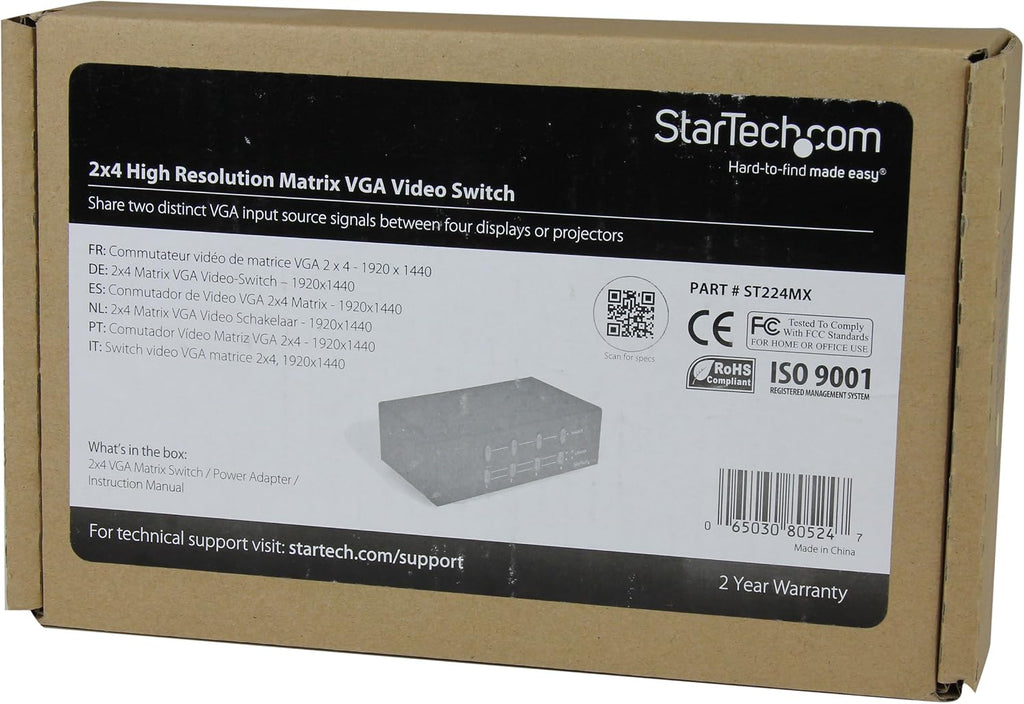 StarTech.com 2x4 VGA Matrix Switch - High Resolution VGA Video Matrix Switch - 1920x1440 @ 60Hz (ST224MX)