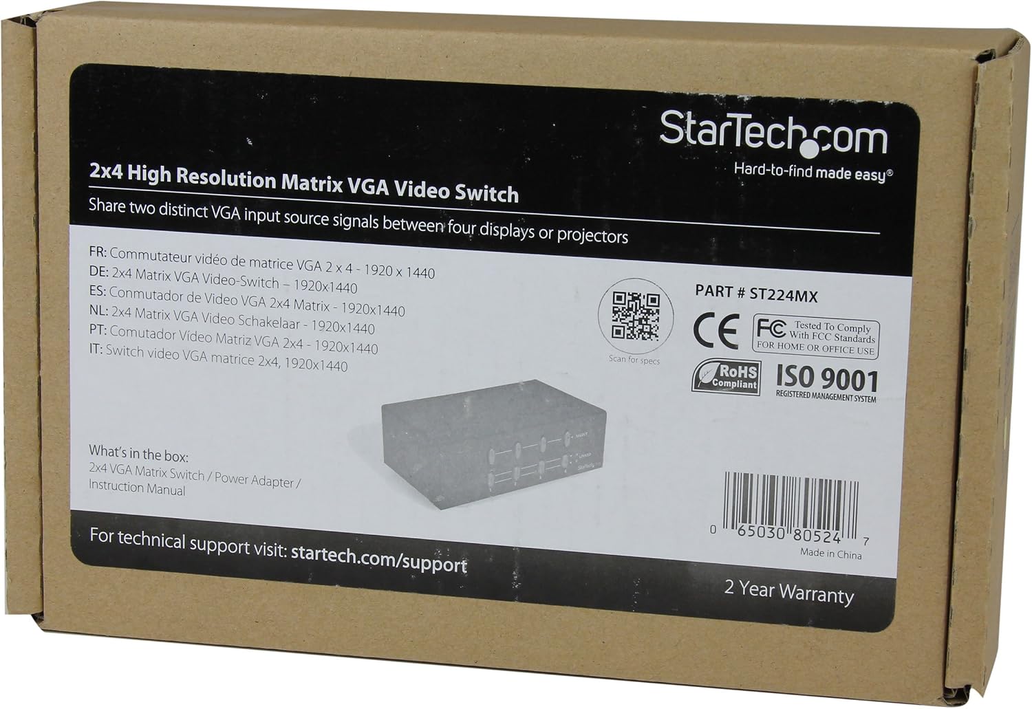 StarTech.com 2x4 VGA Matrix Switch - High Resolution VGA Video Matrix Switch - 1920x1440 @ 60Hz (ST224MX)