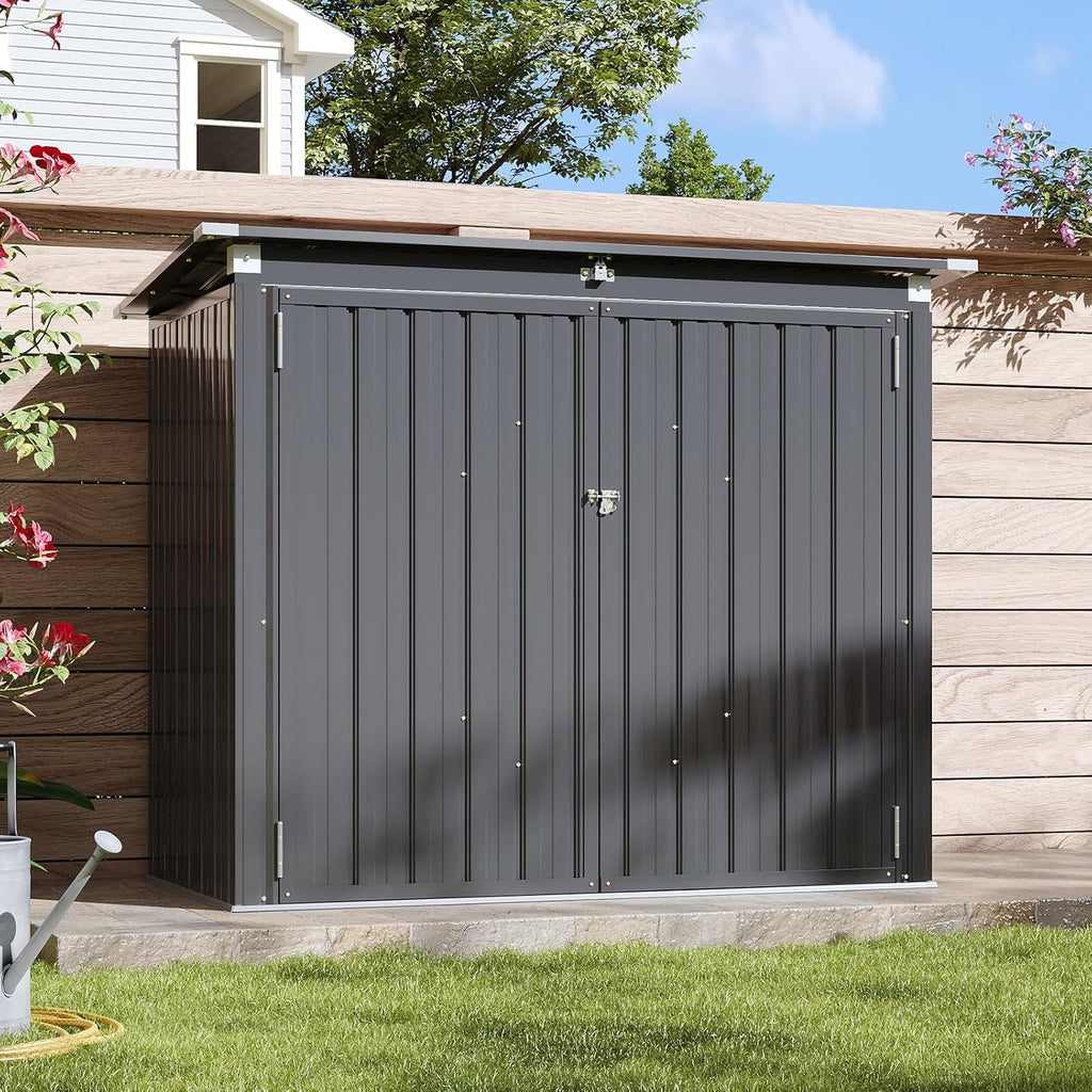 Aoxun Premium Outdoor Storage Shed Material Upgraded Version Metal Trash Can Storage with Chain Lid Waterproof Outdoor Garbage Can Organizer, Ideal for 2 Trash Bins, Generator, Garden Tools (Black)
