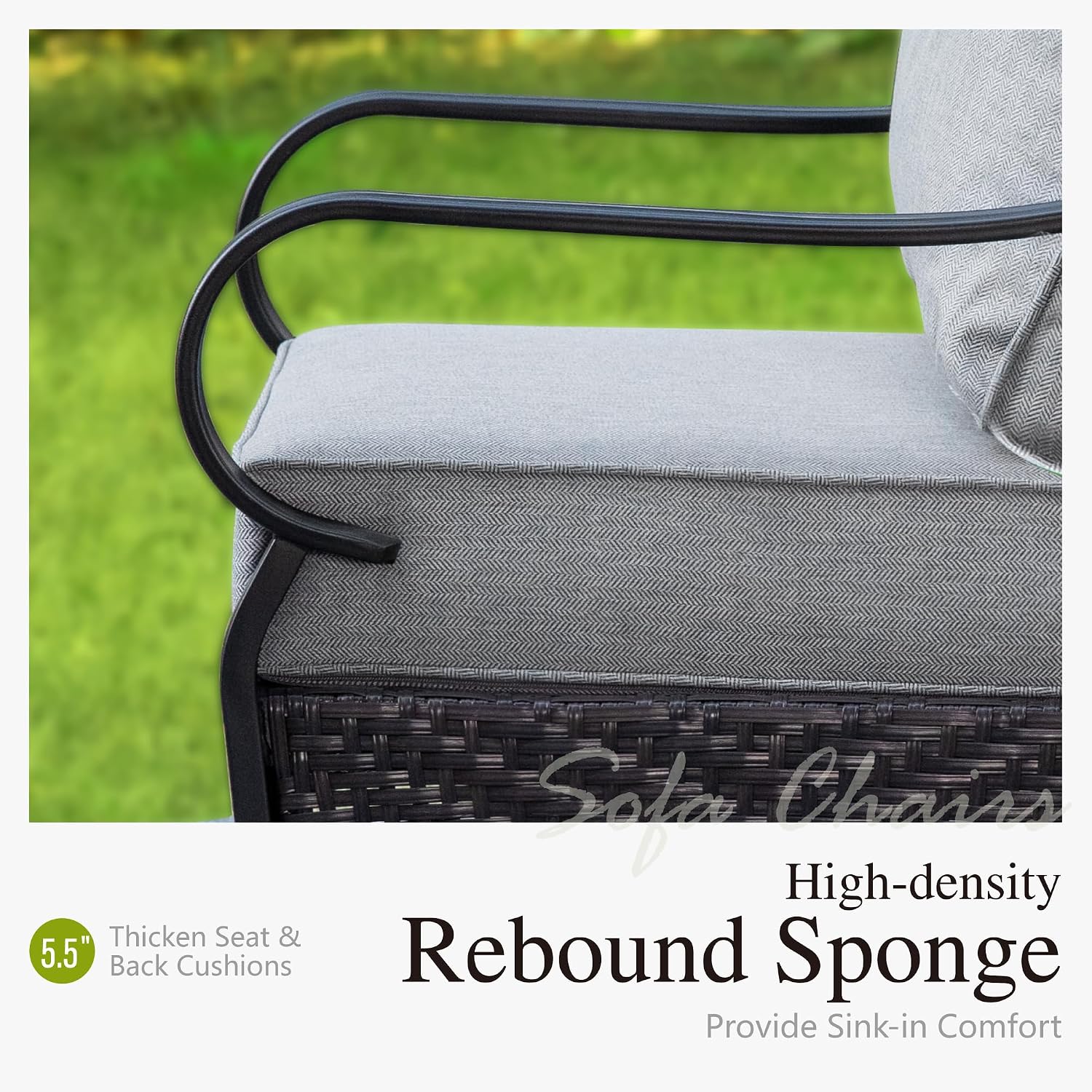 Sophia & William Extra Large Outdoor Patio Sofa Chairs Set 2 PCS Heavy-Duty Porch Furniture with High Back & Deep Seating Area, 5.5' Thicken Cushions for Deck, Lawn, Outside (Grey)