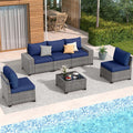 JOIVI 6-Piece Outdoor Patio Furniture Set, Rattan Patio Conversation Set with Coffee Table, L-shaped Wicker Outdoor Sectional Sofa Set with Wide Armrest and Cushions for Garden, Deck, Porch, Navy Blue